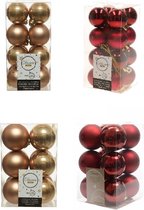 Kerstversiering kunststof kerstballen kleuren mix camel bruin/donkerrood 4 en 6 cm pakket van 80x stuks