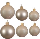 Compleet glazen kerstballen pakket champagne glans/mat 16x stuks - 6x 6 cm - 6x 8 cm - 4x 10 cm