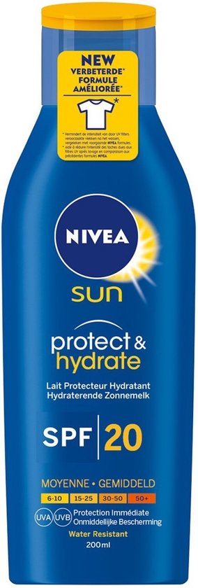 Mening bungeejumpen heroïne Nivea - UV-zonnemelk - Sun Protect & hydrate SPF20 - maat 400ml | bol.com