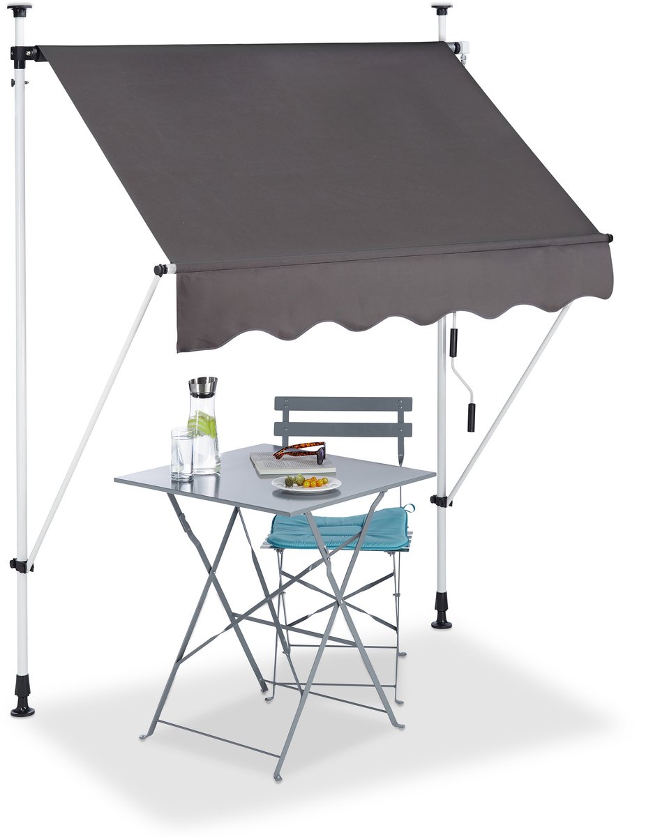 Bol.com klemzonnescherm - balkon - in hoogte verstelbaar - polyester & staal - markies - 150 cm breed - grijs aanbieding