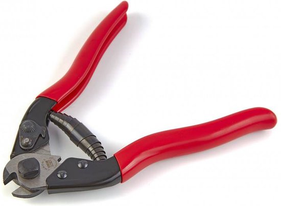 Professionele draadkniptang met rode handvatten.