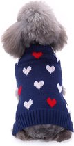 Gebreide hondentrui Navy met hartjes - geschikt voor kleine honden Maat M (2-3KG)