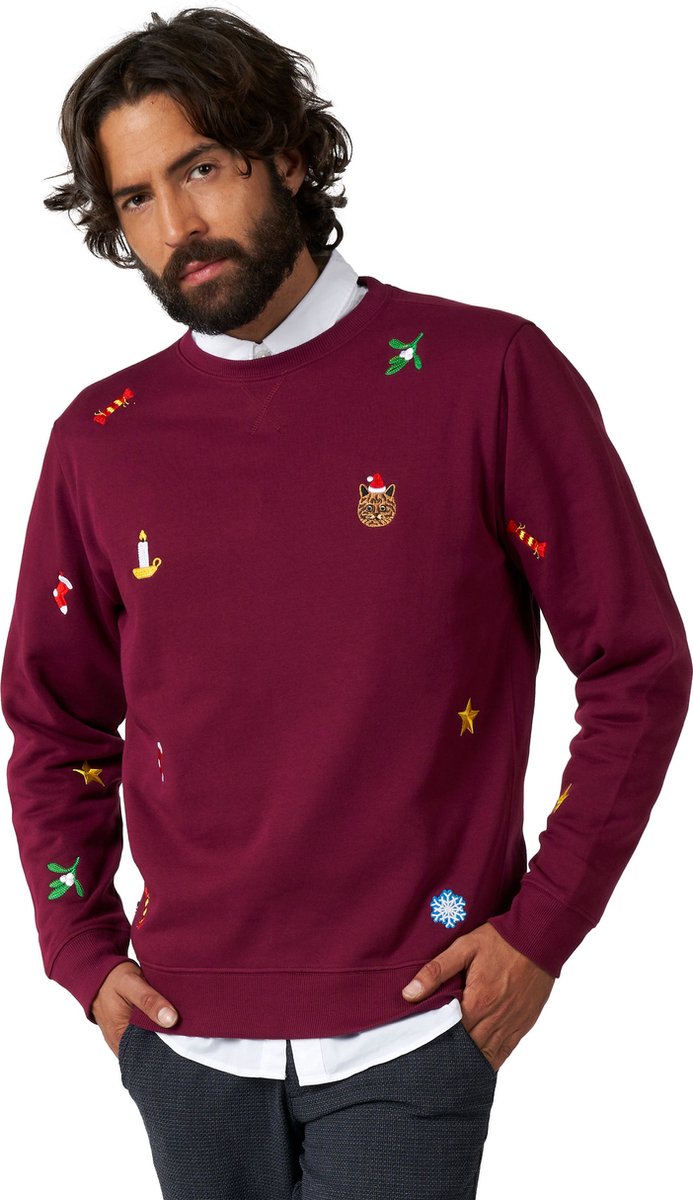 OppoSuits X-Mas Icons - Burgundy - Heren Kerst Sweater - Kersttrui Mannen - Kerst - Rood - Maat XXL