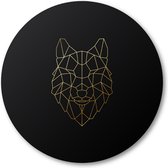 Minimalist Wolf - Goud - Muurcirkel 80cm - Wandcirkel voor buiten - Aluminium Dibond - Dieren