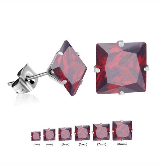 Aramat jewels ® - Oorstekers vierkant zirkonia staal rood 5mm
