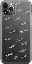 XoXo Colors - iPhone Transparant case - Transparant hoesje geschikt voor iPhone 12 Pro - Doorzichtig shockproof case met opdruk xoxo - Siliconen hoesje