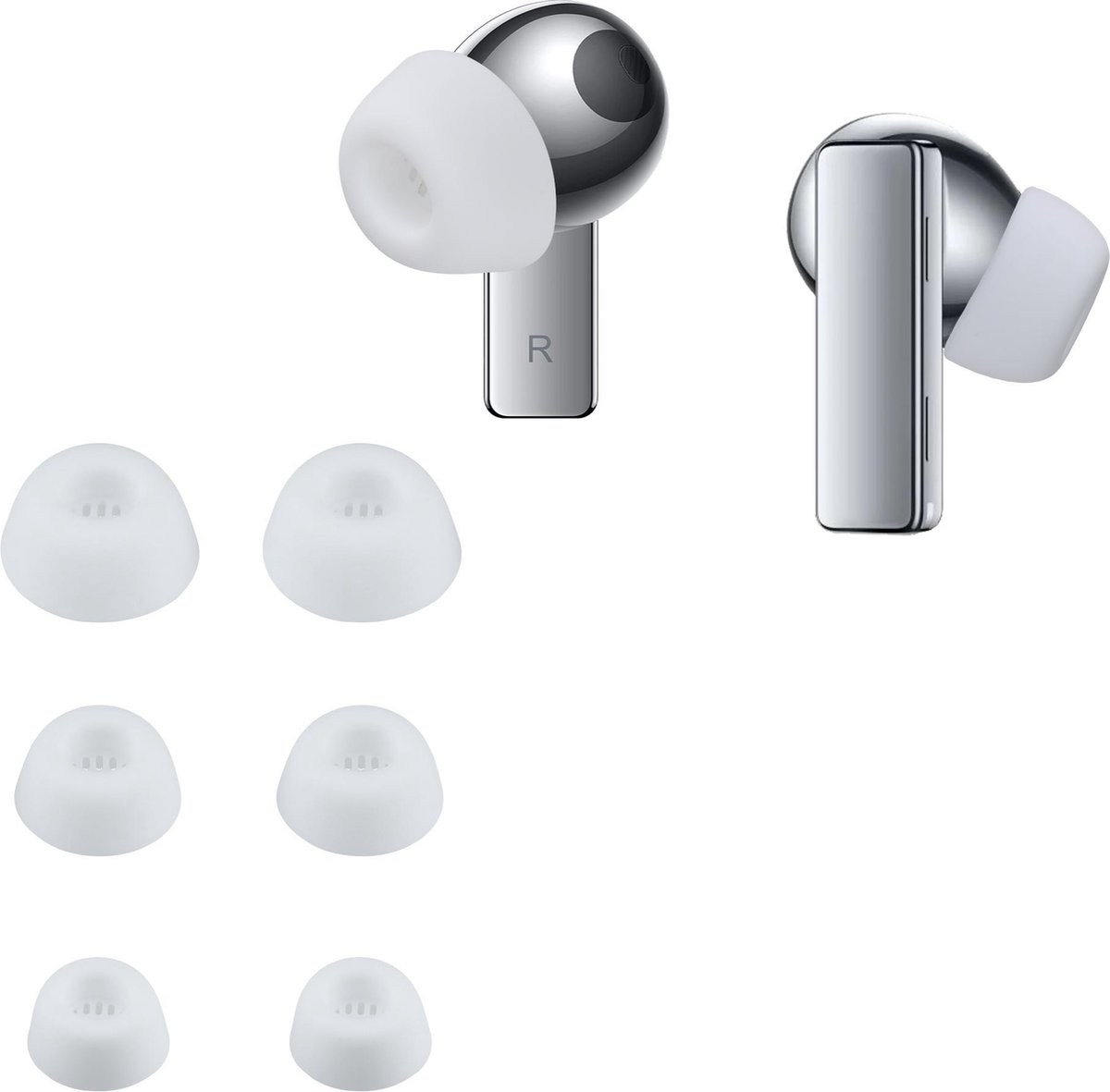 kwmobile 6x cover voor in-ear oortjes voor Huawei FreeBuds Pro - Vervangende oordopjes van siliconen in wit - 3 maten