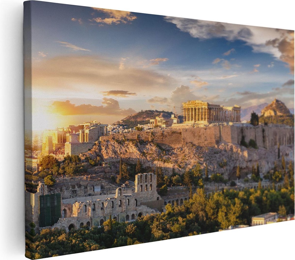 Artaza Canvas Schilderij Athene - 120x80 cm - Groot - Wanddecoratie Griekenland - Muurdeco