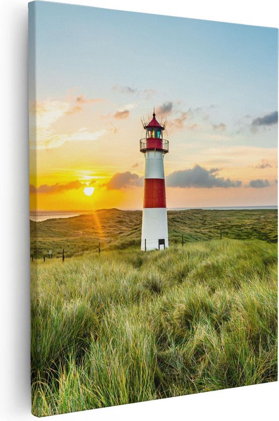 Artaza - Canvas Schilderij - Vuurtoren met Zonsopgang op een Eiland - 40x50 - Foto Op Canvas - Canvas Print