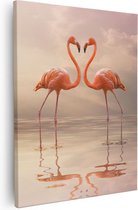 Artaza - Canvas Schilderij - Twee Flamingo's in een Hartjes Vorm  - 40x50 - Foto Op Canvas - Canvas Print