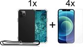 iPhone 13 Pro hoesje met koord transparant shock proof case - 4x iPhone 13 Pro screenprotector