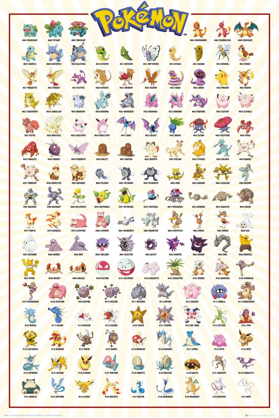 Pokémon Kanto 151 Poster meerkleurig Papier Unisex - Fan merch, Gaming, Nintendo