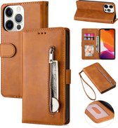 Luxe Telefoonhoesje voor Apple iPhone 13 Pro | Hoogwaardig Leren Bookcase | Lederen Wallet Case | Pasjeshouder | Cognac Bruin