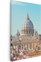 Artaza Canvas Schilderij Sint Pietersbasiliek in Rome met Bloemen - 20x30 - Klein - Foto Op Canvas - Canvas Print