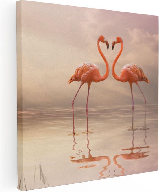 Artaza Canvas Schilderij Twee Flamingo's in een Hartjes Vorm  - 60x60 - Foto Op Canvas - Canvas Print