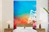 Behang - Fotobehang Waterverf - Oranje - Rood - Blauw - Breedte 155 cm x hoogte 240 cm