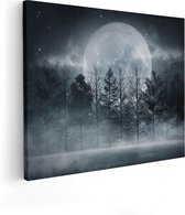 Artaza Canvas Schilderij Maan tussen de Bomen in de Nacht - 50x40 - Foto Op Canvas - Canvas Print