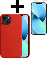 iPhone 13 Mini Hoesje Siliconen Case Hoes Met Screenprotector - iPhone 13 Mini Hoesje Cover Hoes Siliconen Met Screenprotector - Rood