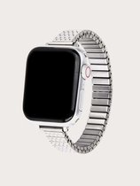 Luxe Metalen Elastisch Apple Watch Bandje - Zilver - 42/44/45 mm - Apple Watch Series 1/2/3/4/5/6/7/SE Horloge Bandje - Met Elastische Schakels -  Schakel Band RVS - Stainless Steel Watch Ban