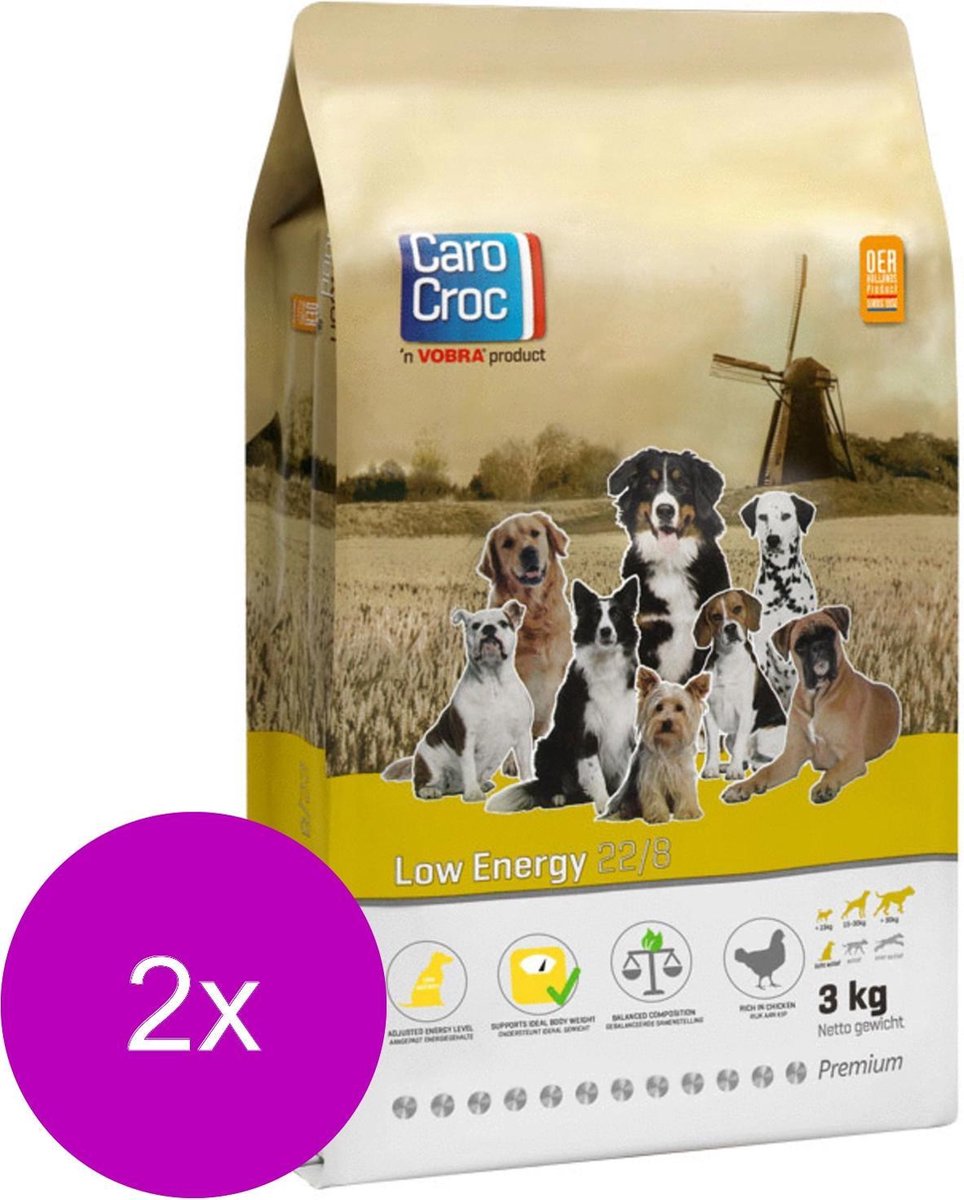 Carocroc Low Energy Vlees&Gevogelte&Rijst - Hondenvoer - 2 x 3 kg