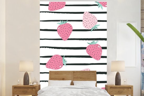 Papier Peint - Papier Papier peint photo Été - Fraises - Rose - Largeur 170 cm x Hauteur 260 cm