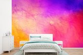 Behang - Fotobehang Waterverf - Geel - Paars - Roze - Breedte 450 cm x hoogte 300 cm