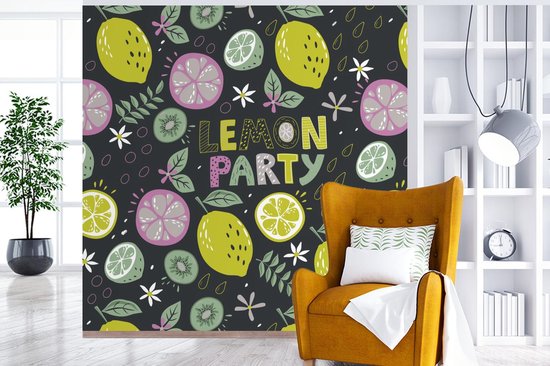 Behang - Fotobehang Zomer - Quotes - Citroenen - Breedte 300 cm x hoogte 300 cm