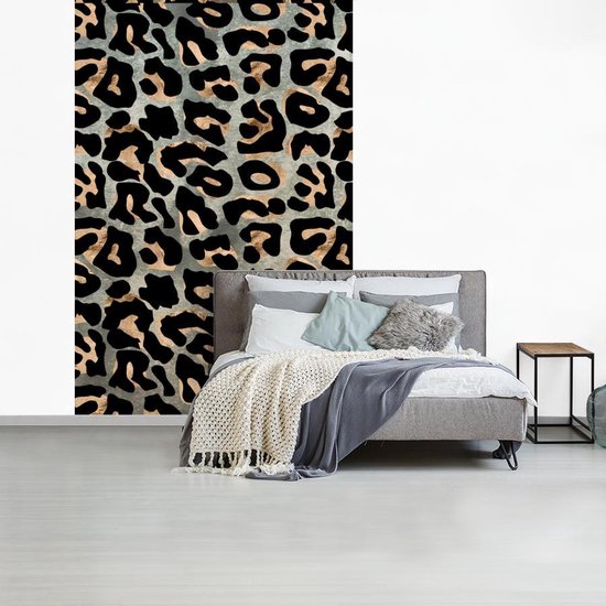Papier peint - Papier peint photo murale Imprimé panthère - Zwart - Grijs - Largeur 145 cm x hauteur 220 cm