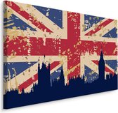 Schilderij - Vlag van Verenigd Koninkrijk en skyline van Londen, blauw/rood, 4 maten, premium print