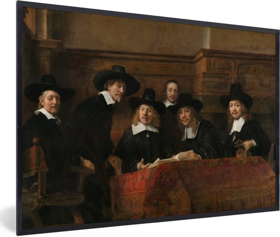Fotolijst incl. Poster - De staalmeesters - Schilderij van Rembrandt van Rijn - 60x40 cm - Posterlijst