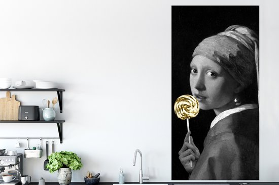 Poster Meisje met de parel - Lolly - Black en gold - 80x160 cm