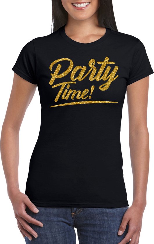 time t-shirt zwart met gouden glitter tekst dames - Glitter en Glamour goud... | bol.com
