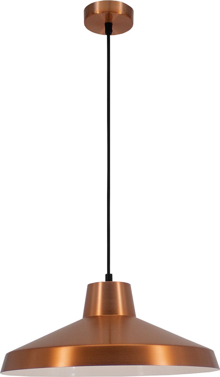 Kanga pendellamp met diameter 40 cm en hoogte 141 cm, E27 fitting, uitgevoerd in koper en wit.