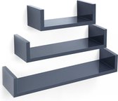 Segenn's Wandplanken - Wandplank in een set van 3 Zwevende Planken - MDF Hout - Diepte 15 cm - U-vormige Wandplaat - Grijs