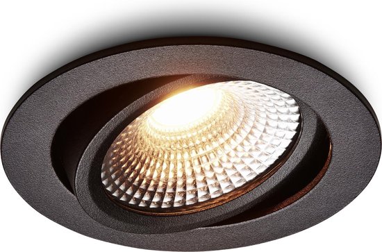 Ledisons LED Inbouwspot - Vivaro Zwart 5W - Dimbare Spot - Neutraal-Wit - IP54 - Geschikt voor Woonkamer, Badkamer en Keuken - Plafondspot Zwart - Ø75 mm