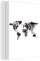 Décoration murale Carte du Wereldkaart - Peinture - Zwart - Toile - 90x120 cm