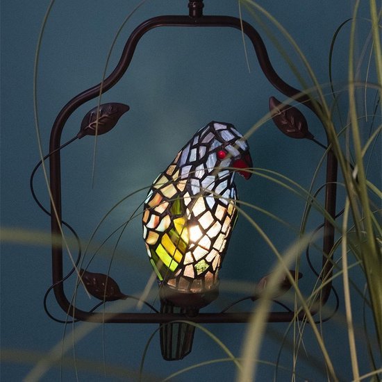 Plafondlamp Tiffany Papegaai Meerkleurig Metaal, Glas Plafonniere