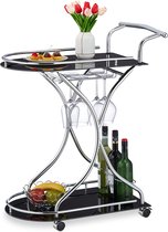 Relaxdays serveerwagen op wieltjes - keukentrolley zwart - roltafel keuken - glas