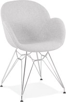 Alterego Moderne stoel 'ORIGAMI' in lichtgrijze stof met verchroomd metalen onderstel