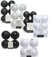 Kerstversiering kunststof kerstballen kleuren mix zwart/wit 6-8-10 cm pakket van 44x stuks