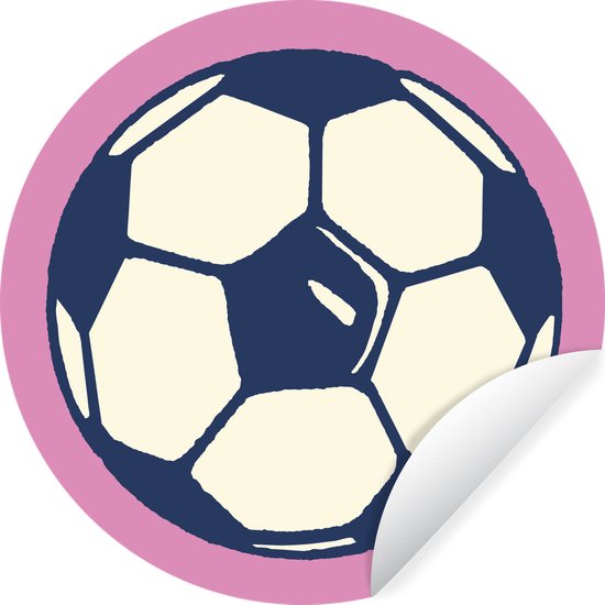 WallCircle - Muurstickers - Behangcirkel - Een illustratie van een voetbal op een roze achtergrond - Jongetjes - Meisjes - Kids - 100x100 cm - Muurcirkel - Zelfklevend - Ronde Behangsticker XXL