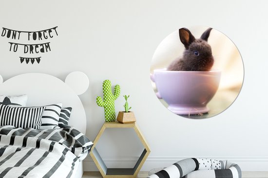 WallCircle - Cercle mural ⌀ 90 - Lapin - Bébé - Tasse à thé - Tableaux ronds salon - Plaque murale ronde - Décoration murale murale cercle - Décoration chambre intérieure - Décoration murale murale cercle mural - Accessoires de maison