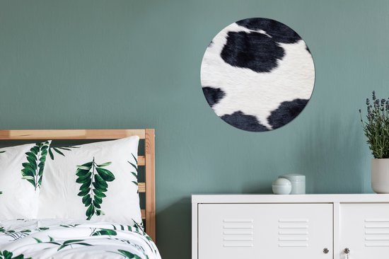 WallCircle - Cercle mural ⌀ 60 - Image d'une peau de vache noire et blanche - Tableaux ronds salon - Assiette murale ronde - Décoration murale cercle - Décoration de chambre intérieur - Décoration murale cercle mural - Accessoires de maison