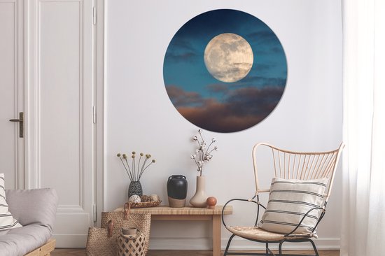Cercle mural - Cercle mural - Lune - Nuages - Nuit - Aluminium - Dibond - ⌀ 120 cm - Intérieur et Extérieur XXL