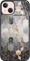 iPhone 13 hoesje glass - Grey cubes | Apple iPhone 13  case | Hardcase backcover zwart