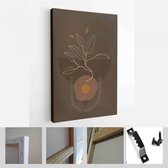 Schilderen Muur Foto's Home Room Decor. Moderne bruine abstracte kunst botanische kunst aan de muur. Boho. Minimal Art Bloem op Geometrische Vormen Achtergrond - Modern Art Canvas - Verticaal - 1955005195