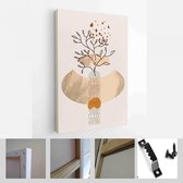 Schilderen Muur Foto's Home Room Decor. Moderne abstracte kunst botanische kunst aan de muur. Boho. Minimal Art Bloem op Geometrische Vormen Achtergrond - Modern Art Canvas - Verti