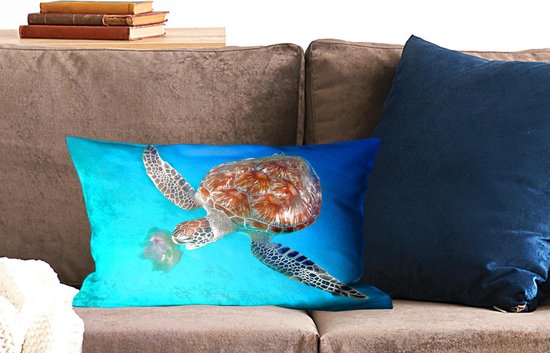 Sierkussen' intérieur Tortue - Tortue verte avec méduse - 50x30 cm - Coussin intérieur rectangulaire en coton