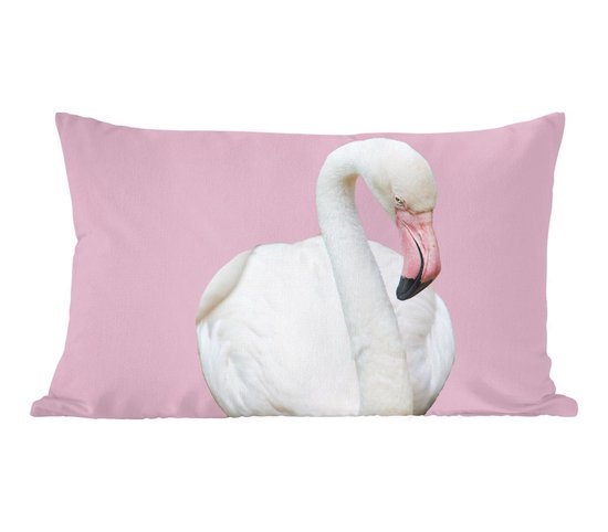 Sierkussens - Kussen - Witte flamingo - 50x30 cm - Kussen van katoen