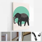 Abstracte afficheinzameling met mehendihand, dieren en insecten: olifant, mot. Set hedendaagse scandinavische kunstdruksjablonen - Modern Art Canvas - Verticaal - 1806642484